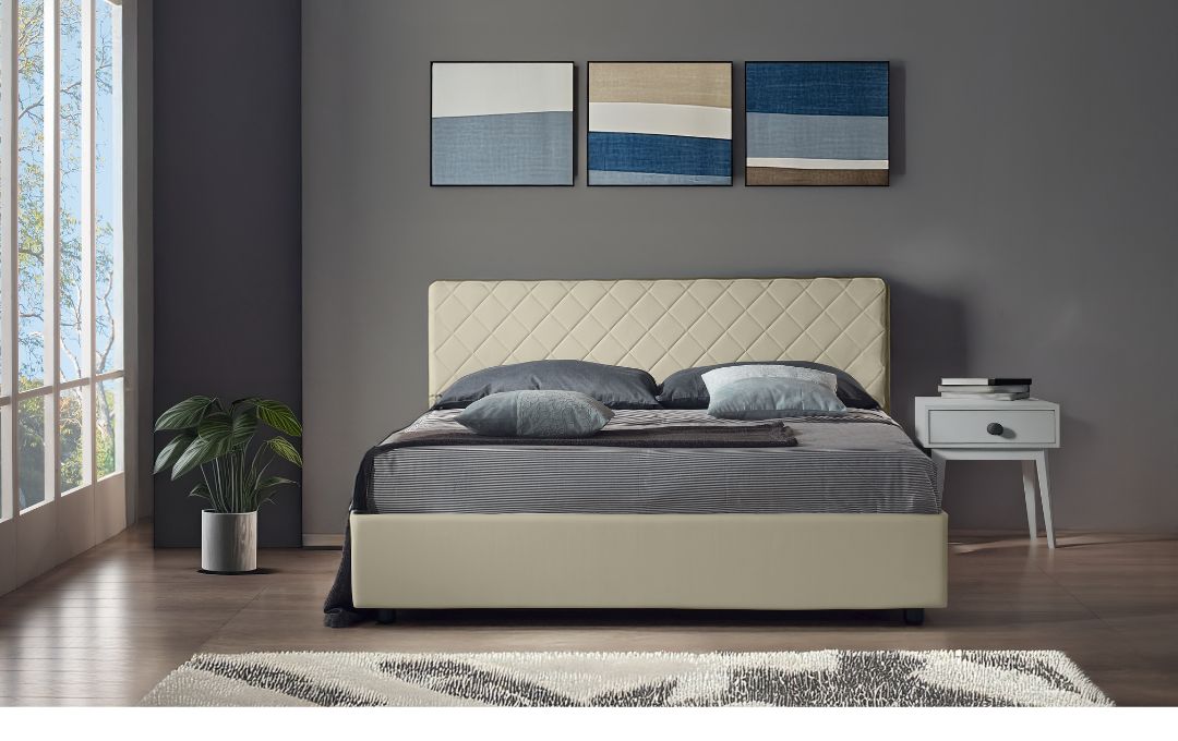 Letto Orione - Ecopelle, Beige, Matrimoniale stanza
